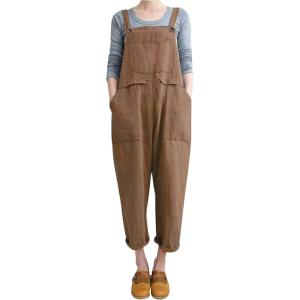 imageGihuo Womens Linen Overalls Loose Fit Baggy Bib Overalls Wide Leg JumpsuitGinger