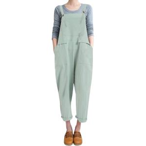 imageGihuo Womens Linen Overalls Loose Fit Baggy Bib Overalls Wide Leg JumpsuitLightgreen