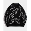 imageGihuo Women Dinosaur Oversized Sweater Graphic Crewneck Knitted Pullover Casual Loose Fit Jumper TopsBlack