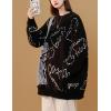 imageGihuo Women Dinosaur Oversized Sweater Graphic Crewneck Knitted Pullover Casual Loose Fit Jumper TopsBlack