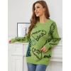 imageGihuo Women Dinosaur Oversized Sweater Graphic Crewneck Knitted Pullover Casual Loose Fit Jumper TopsGreen