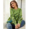 imageGihuo Women Dinosaur Oversized Sweater Graphic Crewneck Knitted Pullover Casual Loose Fit Jumper TopsGreen