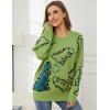 imageGihuo Women Dinosaur Oversized Sweater Graphic Crewneck Knitted Pullover Casual Loose Fit Jumper TopsGreen
