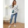 imageGihuo Women Dinosaur Oversized Sweater Graphic Crewneck Knitted Pullover Casual Loose Fit Jumper TopsWhite