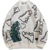 imageGihuo Women Dinosaur Oversized Sweater Graphic Crewneck Knitted Pullover Casual Loose Fit Jumper TopsWhite