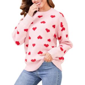 imageGihuo Valentine Heart Sweater for Women Cute Kawaii Casual Crewneck Long Sleeve Knitted Pullover SweatersBeige