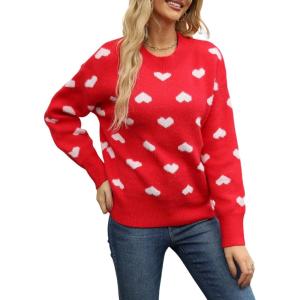 imageGihuo Valentine Heart Sweater for Women Cute Kawaii Casual Crewneck Long Sleeve Knitted Pullover SweatersRed