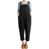 imageGihuo Women Linen Overalls Jumpsuits Loose Fit Baggy Bib Rompers Casual Summer Outfits Trendy 2025Black
