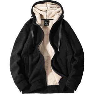 imageGihuo Mens Winter Sherpa Lined Hoodie Zip Up Sweatshirt Heavyweight Warm Fleece Jacket with Pockets02black Sherpa Shell
