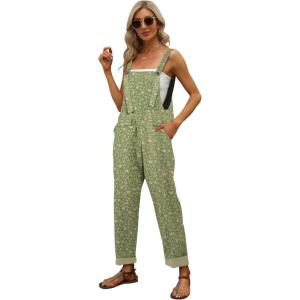 imageGihuo Women Linen Overalls Jumpsuits Loose Fit Baggy Bib Rompers Casual Summer Outfits Trendy 202503green