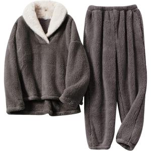 imageGihuo Women s Fluffy Pajamas Set Fleece Pullover Pants Loose Plush Sleepwear 2 Piece Pjs Set Warm Loungewear FuzzyDarkgrey