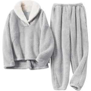imageGihuo Women s Fluffy Pajamas Set Fleece Pullover Pants Loose Plush Sleepwear 2 Piece Pjs Set Warm Loungewear FuzzyLightgrey
