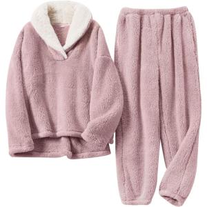 imageGihuo Women s Fluffy Pajamas Set Fleece Pullover Pants Loose Plush Sleepwear 2 Piece Pjs Set Warm Loungewear FuzzyPink