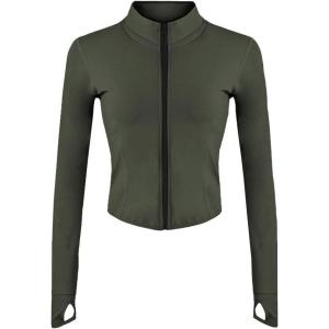 imageGihuo Womens Athletic Full Zip Lightweight Workout Jacket with Thumb HolesArmygreen