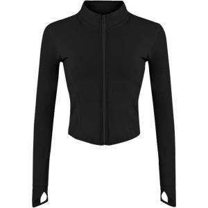 imageGihuo Womens Athletic Full Zip Lightweight Workout Jacket with Thumb HolesBlack
