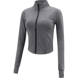imageGihuo Womens Athletic Full Zip Lightweight Workout Jacket with Thumb HolesDarkgrey
