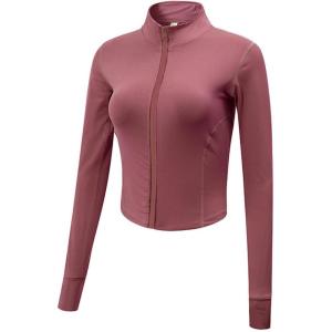imageGihuo Womens Athletic Full Zip Lightweight Workout Jacket with Thumb HolesDarkpink