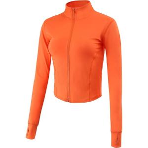 imageGihuo Womens Athletic Full Zip Lightweight Workout Jacket with Thumb HolesOrange