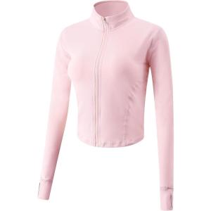 imageGihuo Womens Athletic Full Zip Lightweight Workout Jacket with Thumb HolesPink