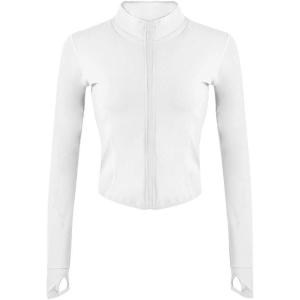 imageGihuo Womens Athletic Full Zip Lightweight Workout Jacket with Thumb HolesWhite