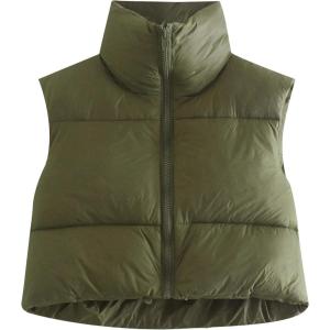 imageGihuo Womens Cropped Puffer Vest Winter Crop Vest Lightweight Sleeveless Warm Outerwear Puffer Jacket Padded GiletArmy