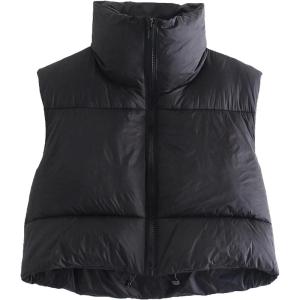 imageGihuo Womens Cropped Puffer Vest Winter Crop Vest Lightweight Sleeveless Warm Outerwear Puffer Jacket Padded GiletBlack