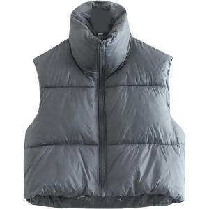 imageGihuo Womens Cropped Puffer Vest Winter Crop Vest Lightweight Sleeveless Warm Outerwear Puffer Jacket Padded GiletGreyblue