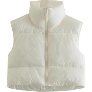 imageGihuo Womens Cropped Puffer Vest Winter Crop Vest Lightweight Sleeveless Warm Outerwear Puffer Jacket Padded GiletWhite