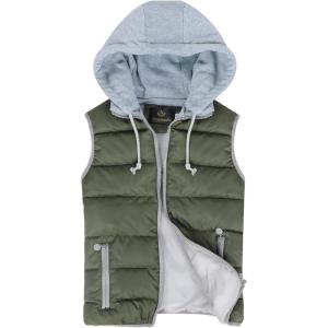 imageGihuo Womens Puffer Vest Zip Up Quilted Padded Winter Sleeveless Hooded Vest Gilet Warm Jacket Outerwear VestArmy