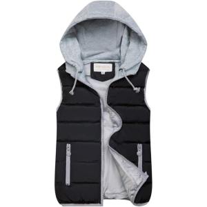 imageGihuo Womens Puffer Vest Zip Up Quilted Padded Winter Sleeveless Hooded Vest Gilet Warm Jacket Outerwear VestBlack