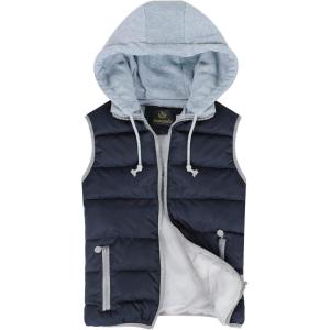 imageGihuo Womens Puffer Vest Zip Up Quilted Padded Winter Sleeveless Hooded Vest Gilet Warm Jacket Outerwear VestNavy