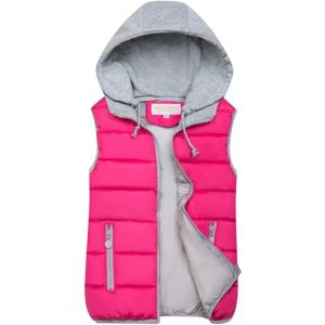 imageGihuo Womens Puffer Vest Zip Up Quilted Padded Winter Sleeveless Hooded Vest Gilet Warm Jacket Outerwear VestRose Red