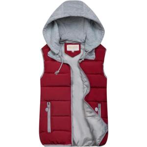 imageGihuo Womens Puffer Vest Zip Up Quilted Padded Winter Sleeveless Hooded Vest Gilet Warm Jacket Outerwear VestWine