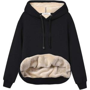 imageGihuo Womens Winter Warm Hoodie Sherpa Fleece Lined Pullover Hoodie Hooded Sweatshirt Heavyweight Casual Tops02 Black