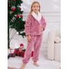 imageGihuo Girls Fleece Pants Sets Fuzzy 2 Piece Outfits Lapel Collar Pullover Sweatshirt Set Sweatsuit 514YPink