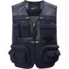 imageGihuo Mens Fishing Vest Utility Safari Travel Vest with Pockets Outdoor Work Photo Cargo Fly Summer VestNavymesh