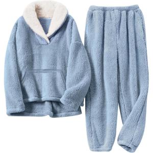 imageGihuo Girls Fleece Pants Sets Fuzzy 2 Piece Outfits Lapel Collar Pullover Sweatshirt Set Sweatsuit 514YBlue
