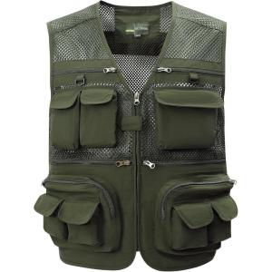 imageGihuo Mens Fishing Vest Utility Safari Travel Vest with Pockets Outdoor Work Photo Cargo Fly Summer VestArmy Greenmesh