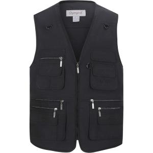 imageGihuo Mens Fishing Vest Utility Safari Travel Vest with Pockets Outdoor Work Photo Cargo Fly Summer VestBlack