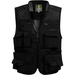 imageGihuo Mens Fishing Vest Utility Safari Travel Vest with Pockets Outdoor Work Photo Cargo Fly Summer VestBlackmesh