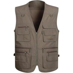 imageGihuo Mens Fishing Vest Utility Safari Travel Vest with Pockets Outdoor Work Photo Cargo Fly Summer VestGrey