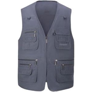 imageGihuo Mens Fishing Vest Utility Safari Travel Vest with Pockets Outdoor Work Photo Cargo Fly Summer VestSteelgrey