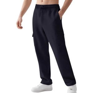 imageGihuo Mens Fleece Cargo Sweatpants Loose Fit Joggers with Pockets Open Bottom Lounge PantsBlue