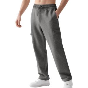 imageGihuo Mens Fleece Cargo Sweatpants Loose Fit Joggers with Pockets Open Bottom Lounge PantsDarkgrey