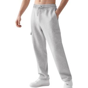 imageGihuo Mens Fleece Cargo Sweatpants Loose Fit Joggers with Pockets Open Bottom Lounge PantsLightgrey