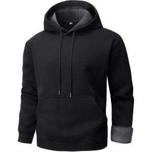 imageGihuo Mens Hoodie Fleece Lined Pullover Sweatshirt with Kangaroo Pocket Casual WorkoutBlack