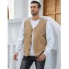 imageGihuo Mens Travel Vest Casual Outdoor MultiPocket VNeck Button Cotton Workwear VestKhaki