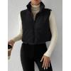 imageGihuo Womens Corduroy Puffer Vest Cropped Stand Collar Zip Up Vest Quilted Sleeveless Jackets GiletBlack