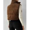 imageGihuo Womens Corduroy Puffer Vest Cropped Stand Collar Zip Up Vest Quilted Sleeveless Jackets GiletBrown