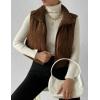 imageGihuo Womens Corduroy Puffer Vest Cropped Stand Collar Zip Up Vest Quilted Sleeveless Jackets GiletBrown